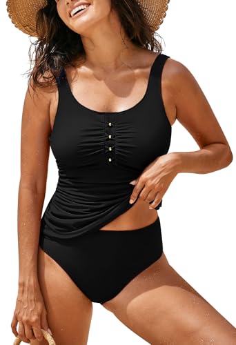 Pink Queen Tankini Swimsuit for Women Scoop Neck Ruched Tummy Control Bathing Suits 2025