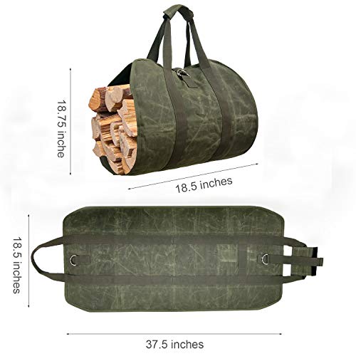 Gialer Firewood Carrier, Heavy Duty Canvas Bag, Large Log Waxed Carrier Tote Bags Fireplace Logs Wood Stove Accessories, Campfire Chimenea, Wood Bucket Holder Indoor Rack, Outdoor Camping Canvas Bags #TOP1