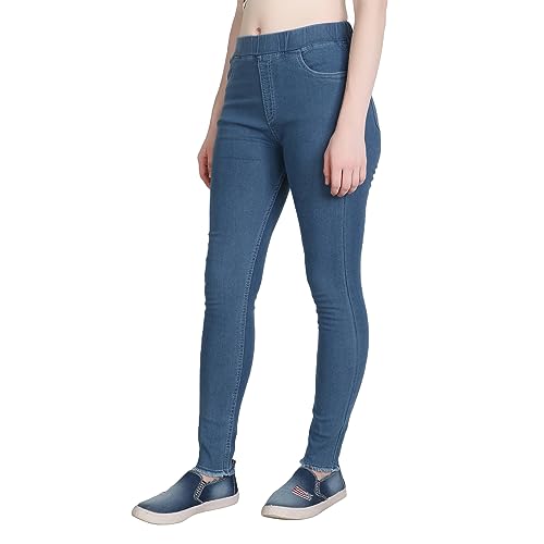 Image of 3 Butterflies!!! Women's Denim Denim Lycra Blend Skinny Fit Jeggings with Stretchable High-Rise Waist Ankle Length Solid Pattern and Elastic Closure Type