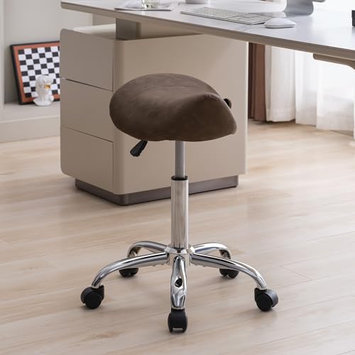Swivel Saddle Stool with Wheels Adjustable Faux Leather