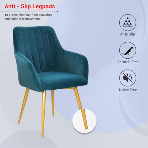 Image of Taboo Velvet Dining Chair Set of 6 | Upholstered Accent Arm Chairs | Soft Cushioned Seat with Backrest | Modern Velvet Fabric Chairs with Metal Legs | Living Room, Bedroom, Cafe & Restaurant | Blue