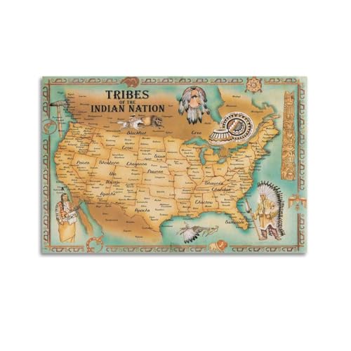 This Is A Map Of American Native Tribe Nations Wall Art US Map Of Indian Tribes Wall Decoration Cool Painting Canvas Wall Posters Art Picture Print Modern Family Decor Posters 12x18inch(30x45cm)