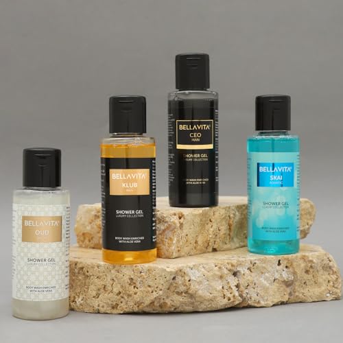 Image of Bella Vita Luxury Men Trial Mini Kit Skai Aquatic, OUD White, KLUB & CEO Man Body Wash Refreshing Shower Gel for Smoother Skin with Aloe Vera 55ml Each