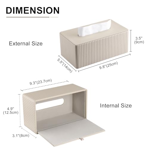KINGFOM Tissue Box Cover, PU Leather Tissue Box Holder for Home, Office, Car – Rectangle Tissue Boxs for Desk or Vanity Decorative (Beige, Rectangle) - Cosy Home Interiors KINGFOM Tissue Box Cover, PU Leather Tissue Box Holder for Home, Office, Car – Rectangle Tissue Boxs for Desk or Vanity Decorative (Beige, Rectangle) - Image 3