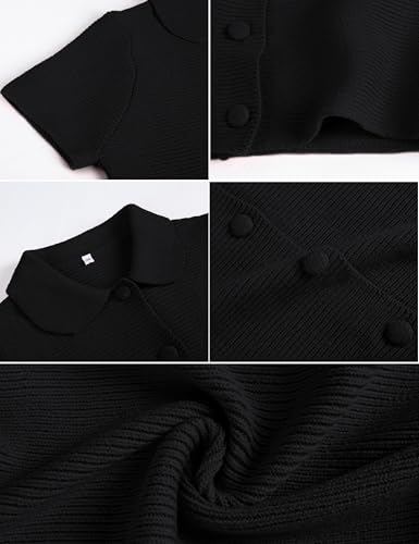 Image of Tanming Womens Cardigan Sweaters Soft Chunky Knit Top Short Sleeve Button Loose Outerwear Sweater