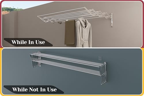 Image of Amiraj Foldable Wall Mounted Clothes Drying Stand |Heavy Duty Rust-Free Stainless Steel Zigzag Cloth Dryer Rack|8 Rod, 4 Feet |Space Saving Laundry Drying Rack for Balcony, Bathroom, Indoor & Outdoor