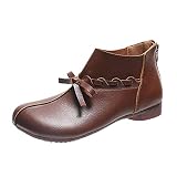 Método de cierre: cordones Botas Moda Tacones Alto Retro Corto Grueso Zapatos Transpirable Cremallera Botas de Mujer, Brown, 39.5 EU