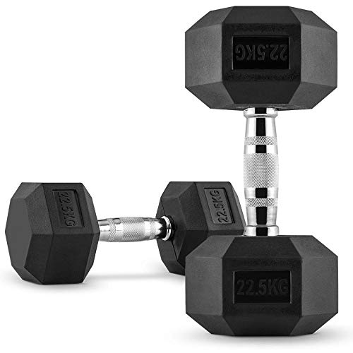Core-Power Hexagon Dumbbells 22kg | Set d'haltères pour Fitness, Crossfit | Hex Dumbbell Set avec revêtement en Caoutchouc et poignée chromée Cover