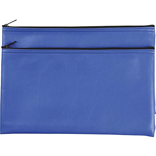 Security Bank Deposit/Utility Zipper Coin Bags, 11 X 6 Inches - Leather Zipper Pocket Money Holder, safe for Cash, Coins, Legal Documents, Receipts - Blue - 2 Pack