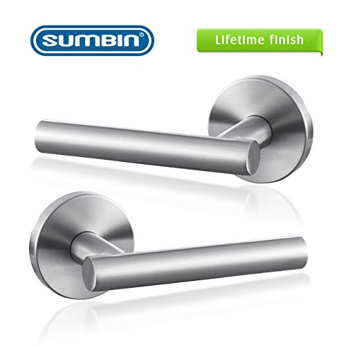 SUMBIN Modern Bedroom Door Lever Lock for Interior Privacy Bathroom Door,Satin Stainless Steel