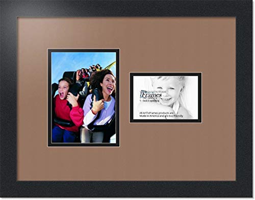 ArtToFrames Collage Photo Frame Double Mat with 1-3.5x5, 5x7 Openings with Satin Black Frame and Sandpiper mat.