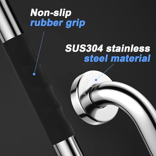 Image of iSTAR Stainless Steel Bathroom 18 Inch Grab Bar with Non-Slip Grip, Wall Mounted Safety Support Handle, Polished Silver Finish, Heavy Duty Assist Rail for Elderly, Handicap & Shower Use (Pack of 2)