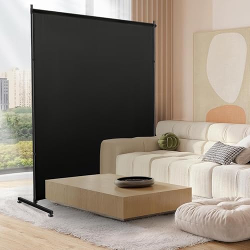 YSEJOMP Room Divider Screen 72"x72" with Height-Adjustable Feet, Single Privacy Panel for Home, Office, or Classroom, Easy to Move and Height Adjustable (1, Black)
