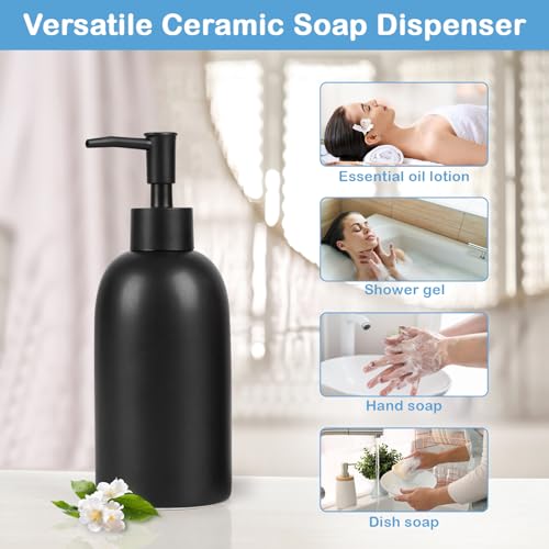 Image of Natheeph Soap Dispenser for Bathroom /Kitchen Fill Hand Soap /Dish Soap, 14OZ | Soap Pump Dispenser Bottle, Ceramic Soap Dispenser Refillable Shampoo /Lotion /Liquid /Detergent for Bathroom /Kitchen (Black)