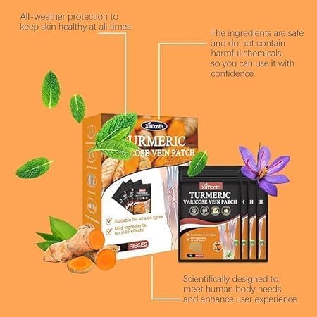 GROSSAMER Turmeric Varicose Vein Patch | Herbal Relief Patches for Legs Swelling Spider Veins and Fatigue Support varicose veins | Pain Relief and Swelling Reduction, Blood Circulation Support (4 Pack) - Image 7 thumbnail