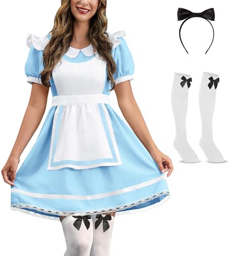 For G and PL Damen Halloween Peter Pan Kragen Prinzessin Kostüm Cosplay Kleid Mit Schürze Elegant Kurzarm Dress Hellblau&Weiß M