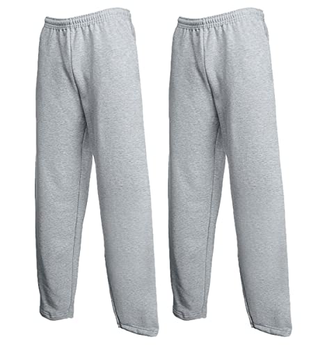 Fruit of the Loom Classic Jog Pants Herren Jogginghose mit offenem Beinabschluss, Größe:XXL, Farbe: 2X Grau offen + 1 HL Kauf Notizblock
