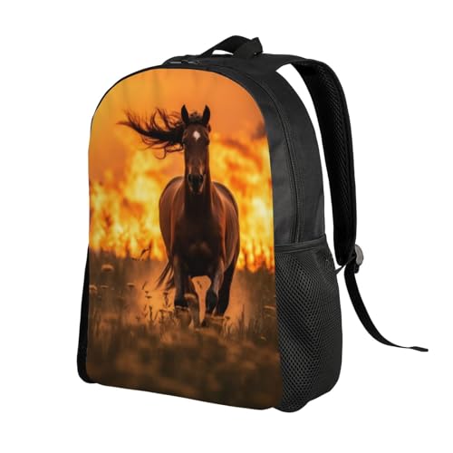 High Capacity Horse Running from Wildfire Backpack Large Multipurpose Bag Double Zipper Backpack Unisex 16 Inch2