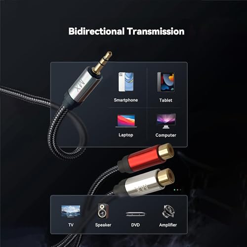 Image of MX 3.5mm Audio Y-Splitter Cable - 1 Male to 2 Female Stereo Jack Adapter for Phones, Headphones, Speakers, PC, MP3 Players