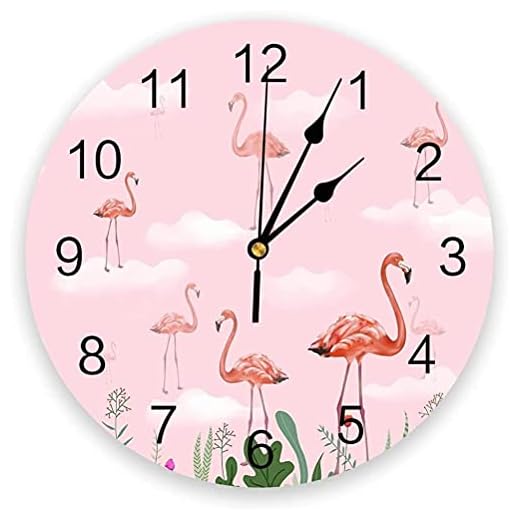 chazuohuaile Co.,ltd Väggklocka rosa flamingo moln tyst dekoration väggklocka digital klocka drift rund hem kontor skolklocka 25 x 25 cm
