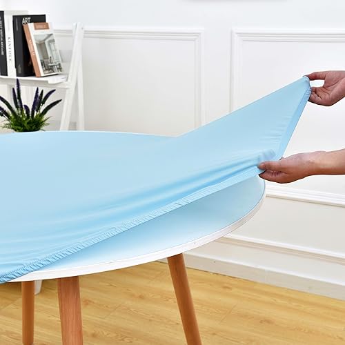 Monibana Fitted Tablecloth with Elastic Edged for Round Tables, Spandex Stretch Table Cover 60 Inch for Home Dining Picnic Party, Blue Mist by Monibana - Image 4