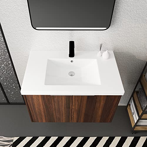 Homsof Freestanding Bathroom Vanity With Resin Basin, 30 Inch, California Walnut #TOP2