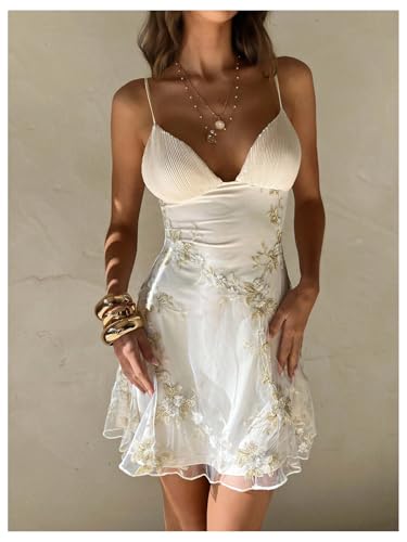 Image of GORGLITTER Women's Embroidered Wedding Guest Mini Dress Summer Bridal Shower Backless Cocktail Party Going Out Dresses