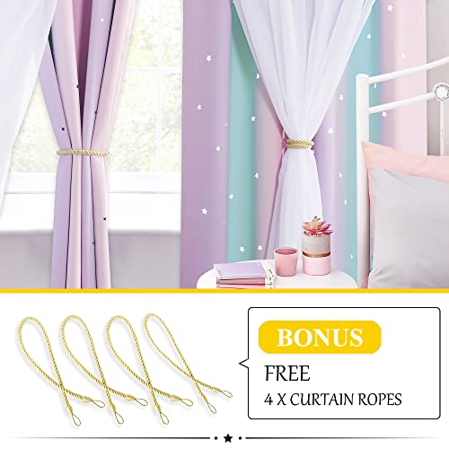 NICETOWN Blackout Curtains - Nursery Stars Cutout Decor for Bedroom Window Double Layer Drapes Sheer Overlay, Ombre Curtains for Living Room, 52 x 90 Inch, 2 Panels, Purple & Blue & Pink by NICETOWN - Image 3