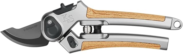 Kent & Stowe Eversharp Bypass Secateurs, Adjustable Garden Shears Suitable for Live, Delicate Wood, All Year Round Garden Tools Made from Carbon Steel, Aluminium, and Ash Wood