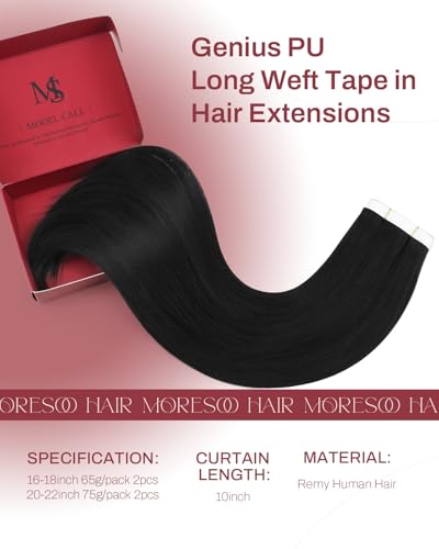 Image of Moresoo Natural Black Genius Tape in Weft Extensions 18 Inch 65g 2Pcs