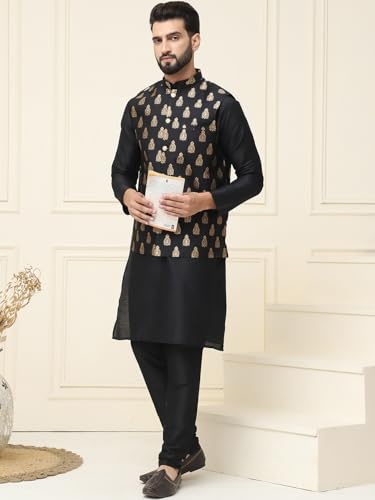 Image of SOJANYA (Since 1958 Men's Silk Blend Kurta Pyjama With Nehrujacket Set