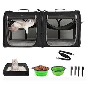 Portable 2-in-1 Pet Carrier for Medium Dogs Large Cat Carrier for 2 Cats Travel Double Dog Crate Set with Portable Carry Bag/Hammocks/Mats/Tent Stakes/2 Pcs Pet Bowls for Outdoor Camping Portable 2 in 1 Pet Carrier for Medium Dogs Large Cat Carrier for 2 Cats Travel Double Dog Crate Set with Portable Carry BagHammocksMatsTent Stakes2 Pcs Pet Bowls for Outdoor Camping