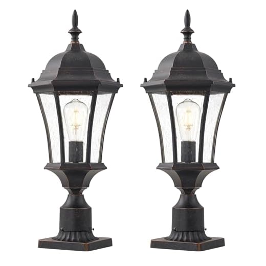 GOALPLUS Outdoor Post Light Fixture with Pier Mount for Yard 24" High 60W Post Lantern for Driveway Antique Bronze Post Lamp with Clear Seeded Glass, 2 Pack, LM4610-M-2P