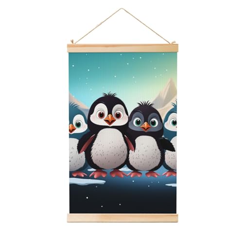Toile de 5 pingouins mignons vintage de 91,4x61 cm pour la déco du salon