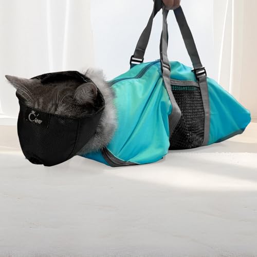 Image of Cinf Cat Nail Clipping Cleaning Grooming Restraint Bag (Free Muzzle) Set No Scratching Biting for Bathing Nail Trimming Injecting Examining(Blue,L)
