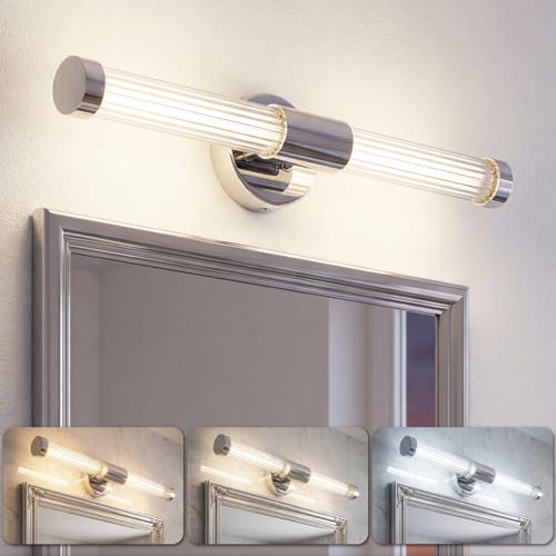 OSYNNIQ Bathroom Over Mirror Light, 12W 3 Colors Dimmable Warm LED Light Mirror Lamp IP44 Shaving& Make Up Light Above Bathrooms Picture Lights for Living Room Chrome