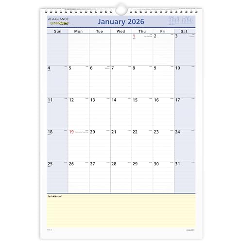 Image of AT-A-GLANCE 2026 Wall Calendar, 12 inch x 17 inch, Medium, QuickNotes (PM522826)