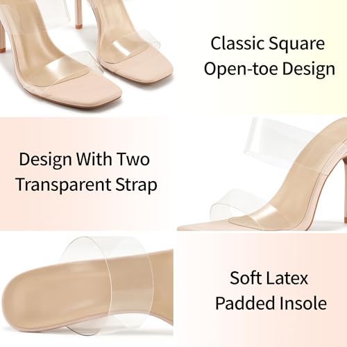 Aomigoct Clear Heels for Women Party: Square Toe Two Strap Stiletto Heels Slip on Porm Wedding Shoes3