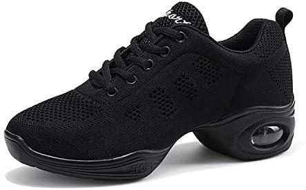 Womens Jazz Shoes Lace-up Sneakers Breathable Mesh Modern Dance Shoes Breathable Air Cushion Split-Sole Outdoor Dancing Shoes Platform Sneakers for Jazz Zumba Ballet Folk Black 39