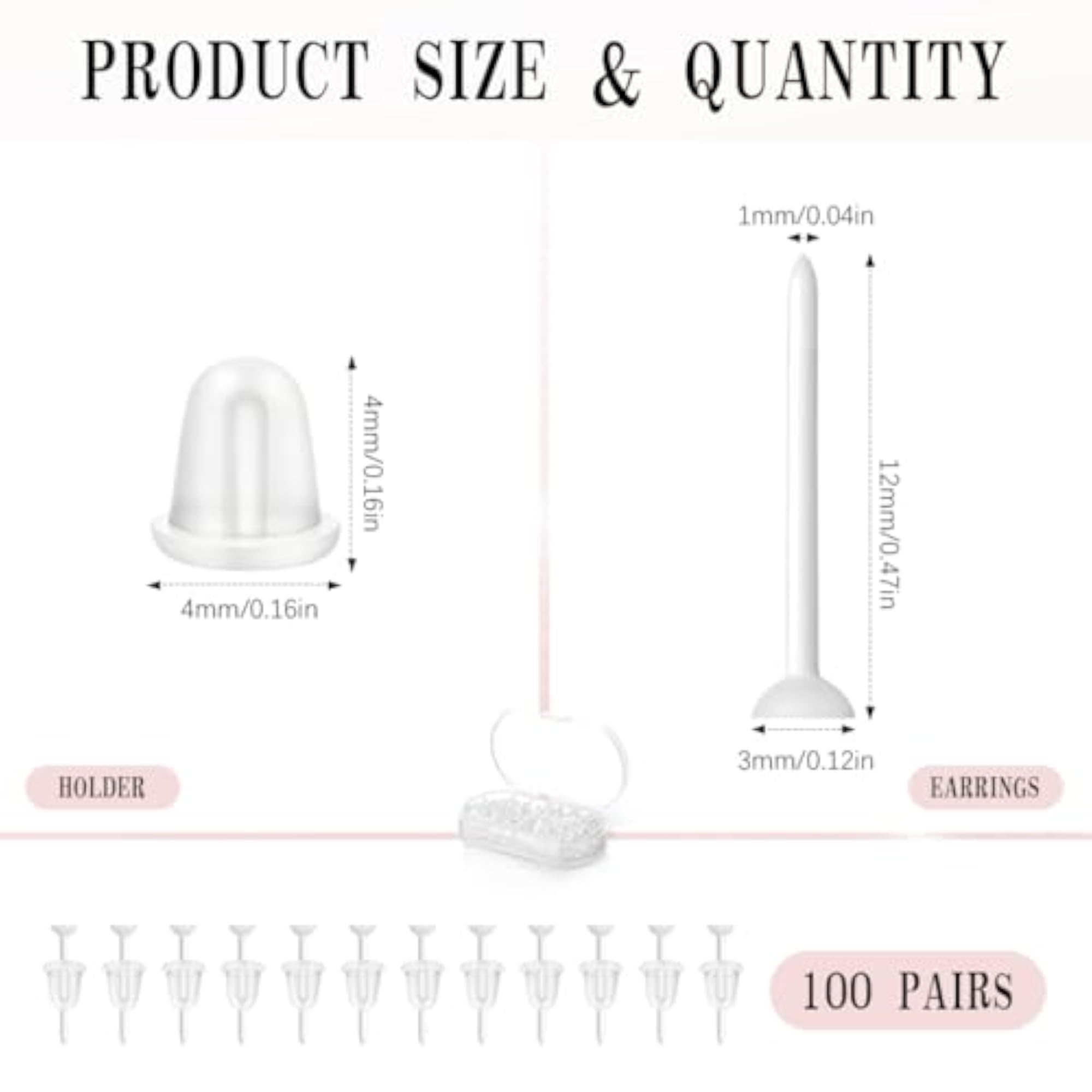 100Pcs Clear Plastic Piercing Retainers with Rubber Back