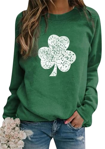 Image of Womens St. Patrick Day Lucky Clover Sweatershirt Crew Neck Long Sleeve Blouse Graphics Tie Dye Pullover