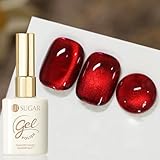 UR SUGAR Crystal Cat Magnetic Eye Gel Nail Polish, Red Iridescent 15ml U V Translucent Glitter Gel Polish for Salon Soak off DIY at Home