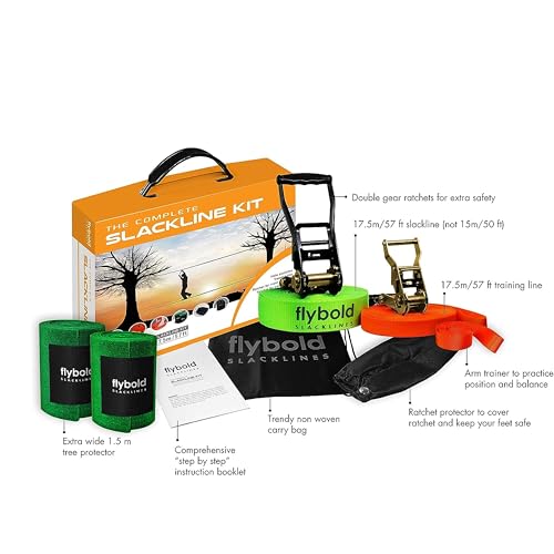 flybold Slackline Kit for Kids and Adults - 57 ft Balance Rope with Training Line, Tree Protectors, Arm Trainer, Ratchet Cover, and Carry Bag - Ideal for Tightrope Walking and Slackline Zipline by flybold - Image 2