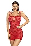 Anais Apparel Rotes Frauen Dessous Netzkleid transparent Minikleid Gemustert Nachtkleid elastisch S/M
