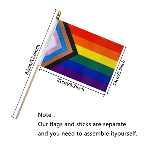 Tsmd Progress Rainbow Gay Pride Stick Flag Small Mini Hand Held Lgbt Flags,5X8 Inch,12 Pack #TOP1