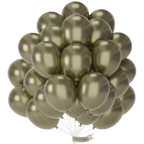 Image of PartyWoo Metallic Green Balloons 50pcs Metallic Sage Olive Green Boho Color