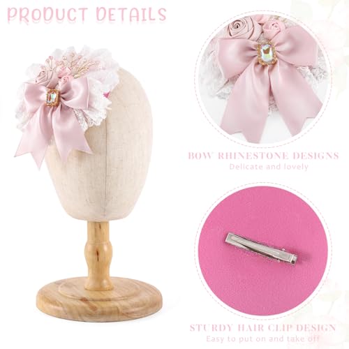 Bohend Tea Party White Fascinators Hats Bow Flower Ribbon Women Hat Rhinestone Lace Hair Clip Wedding Accessories for Girls3