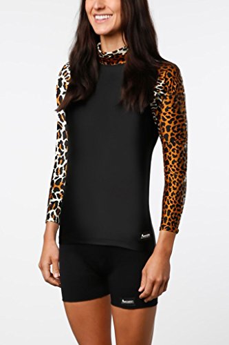 Aeroskin Unisex-Adult Nylon Long Sleeve Rash Guard with Patterned Sleeves - Leopard