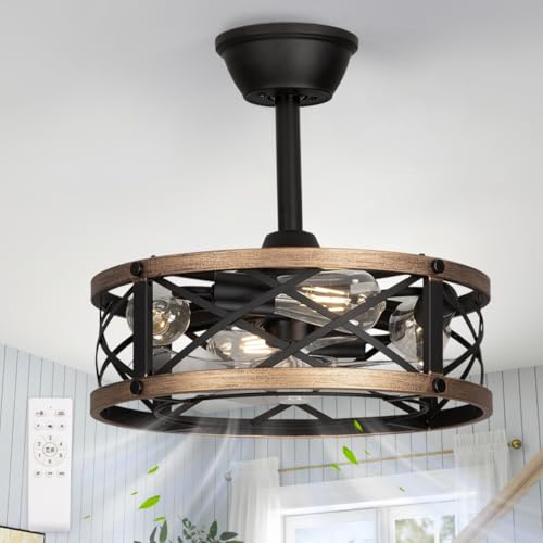 SabvioZh 16.5" Farmhouse Caged Fandelier Ceiling Fan with Light, Rustic