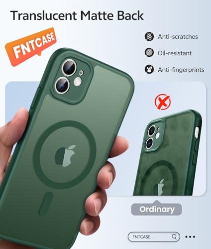 Image of FNTCASE for iPhone 11 Case: [Compatible with Magsafe] Translucent Matte Magnetic Cases [Full Camera Protection] Military Grade Shockproof Protective Phone Cover - Green